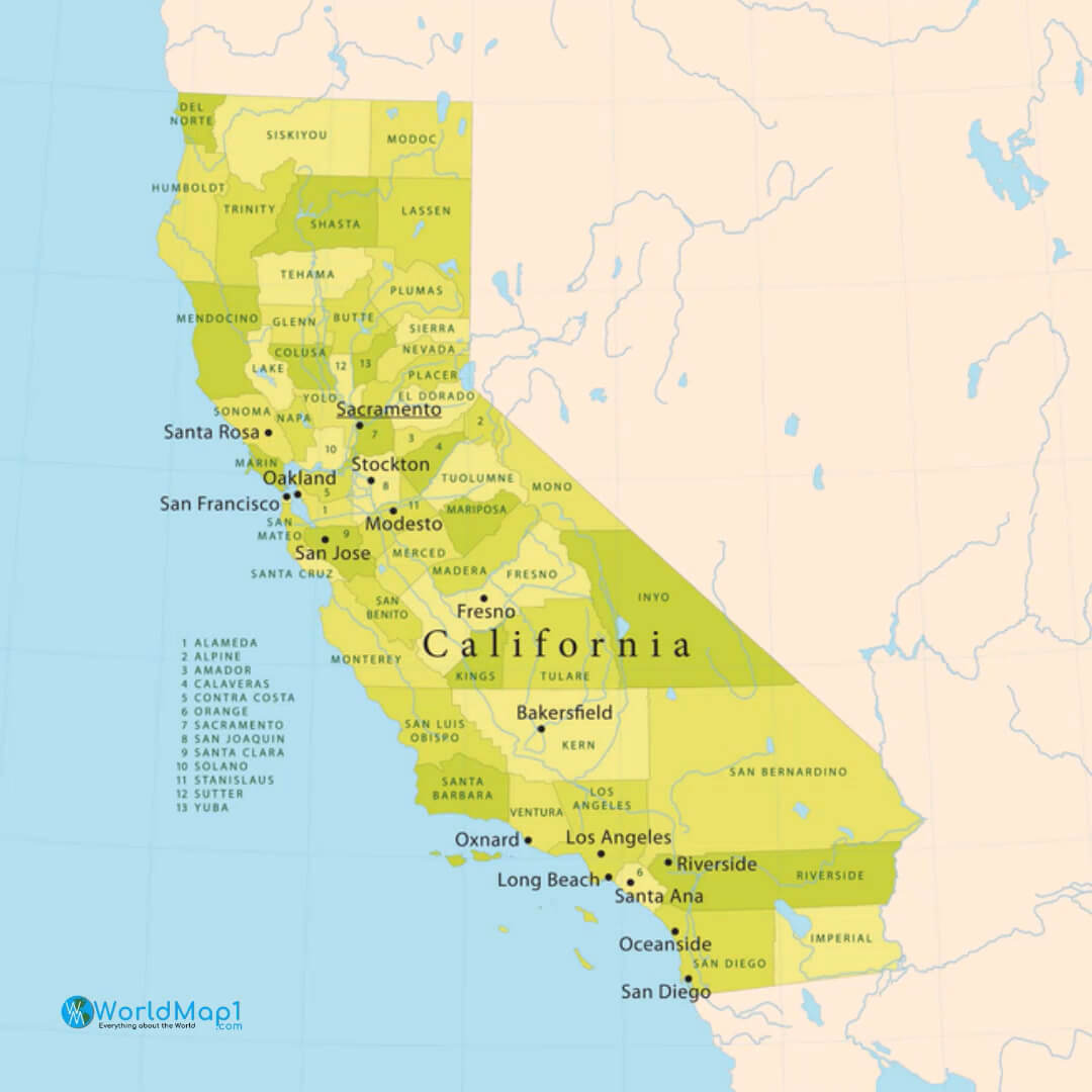 California Map with Los Angeles